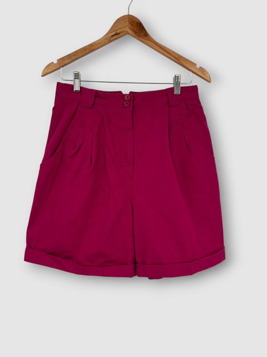 Vintage Pants - 90s Vintage Magenta High Waist Pleated Cuffed Shorts Mom Shorts Cotton